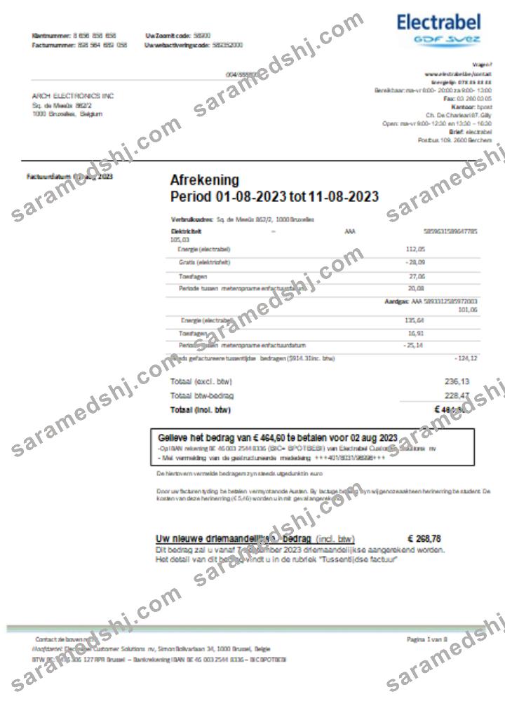 Electrabel SA electricity utility business bill, SCR